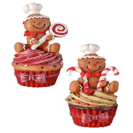 5.5" RESIN GINGERBREAD/CANDY CUPCAKE 2AST