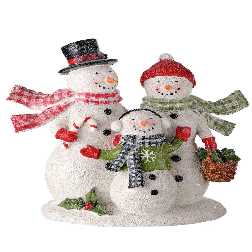 6.5" Resin Snowman Family with Check Scarves – Whimsical Christmas Decor