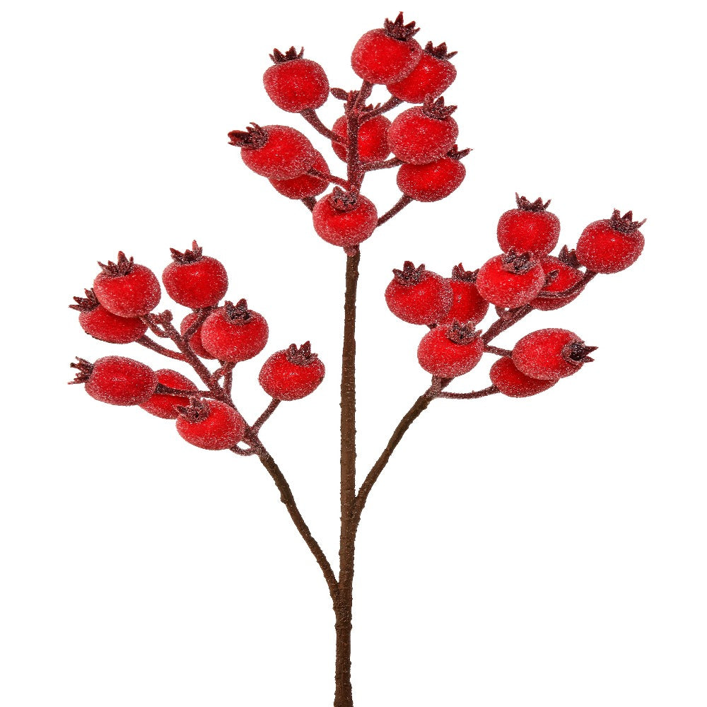 24" Icy White Pomegranate Berry Spray – Festive Christmas Decoration