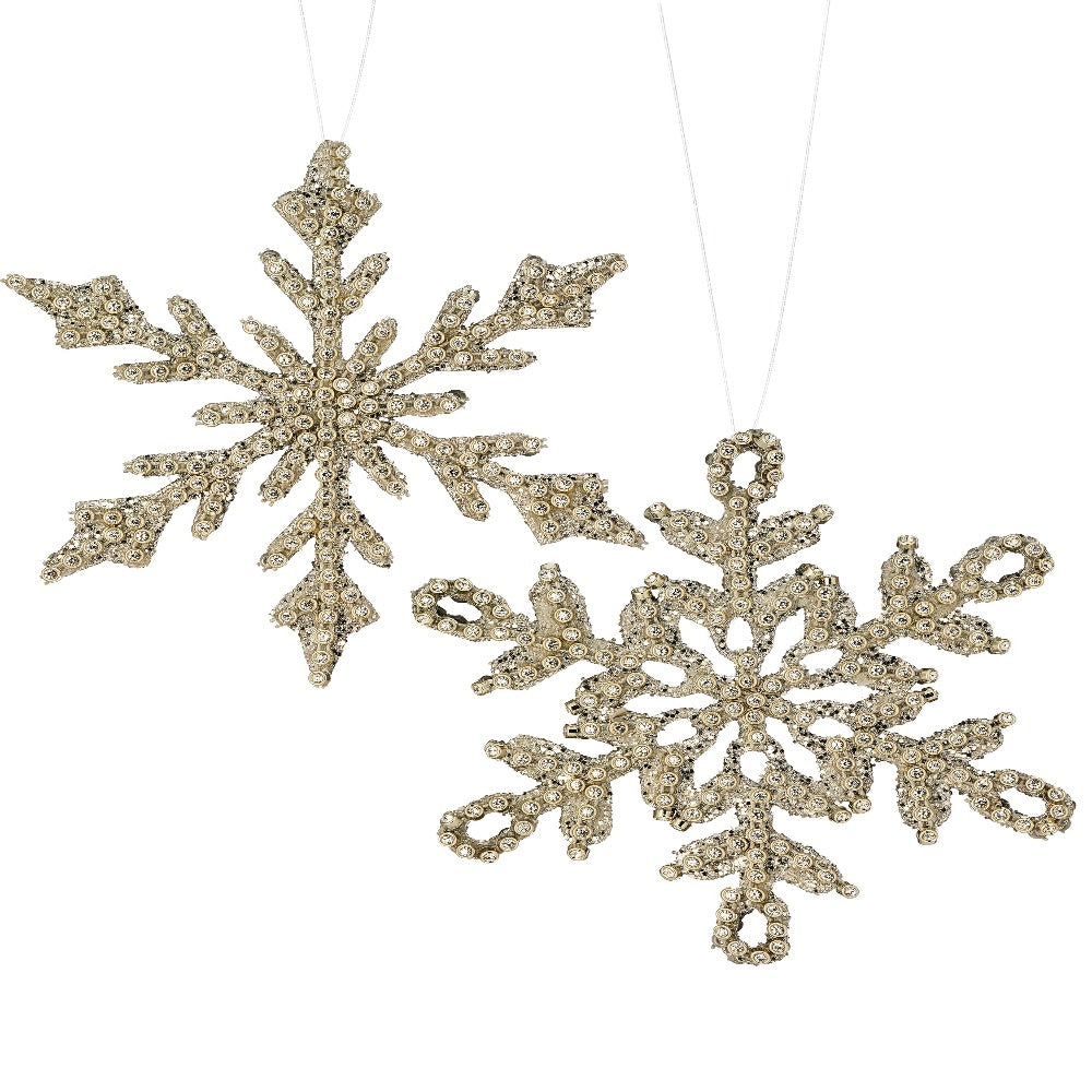 6" Jewel Beaded Snowflake Ornaments – Set of 2 Assorted Elegant Christmas Decorations