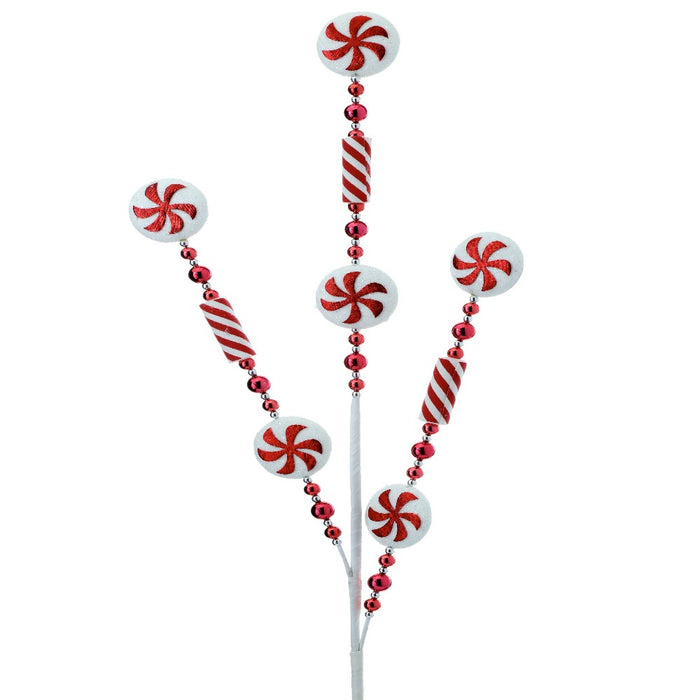 28-inch peppermint bead Christmas decorating spray