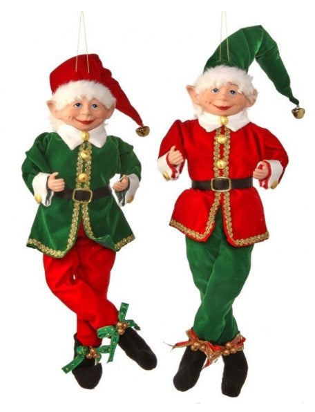 17" Fabric Red&Green Tidings Bendable Elf, 2 Assortment
