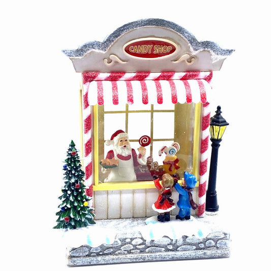 Christmas Snow Glitter Santa in Candy Shop with kids