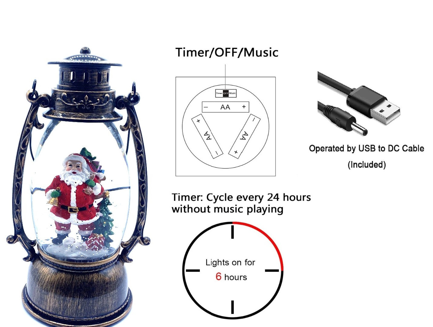 10" Santa Water Snow Globe Lantern - Classic Christmas Decoration