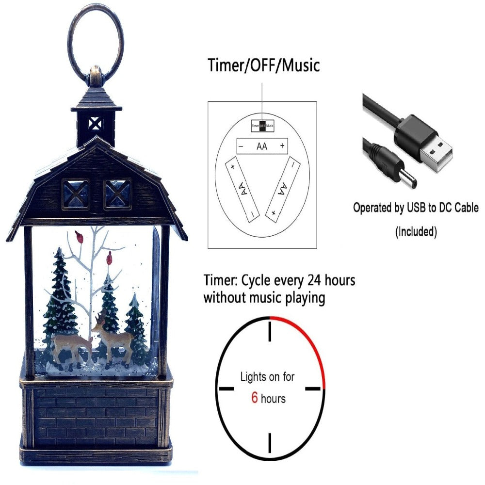 12" Christmas Snow Globe with Reindeer & Cardinal – alternate view