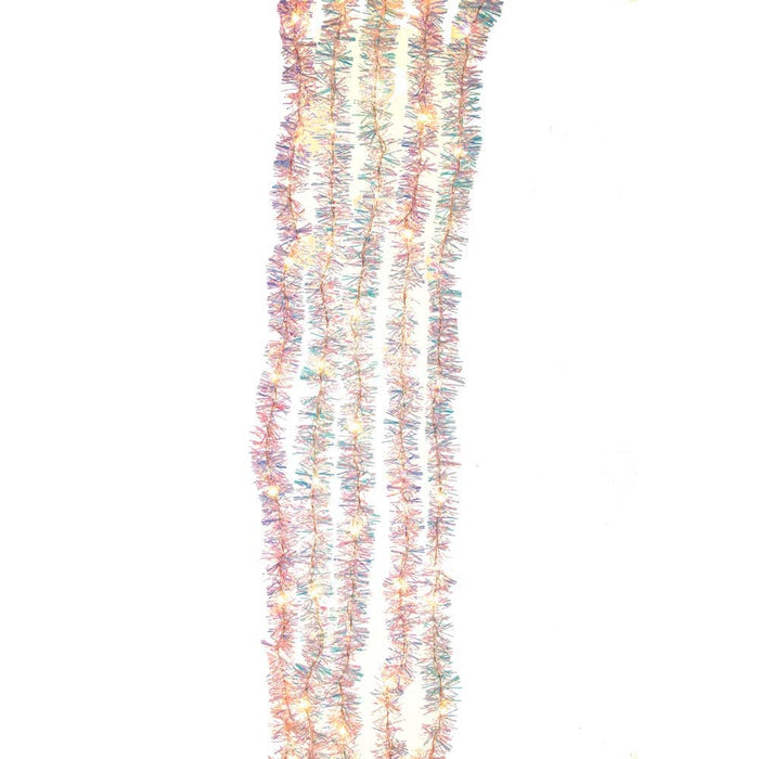 100-light silver iridescent tinsel cascade set with warm white lights