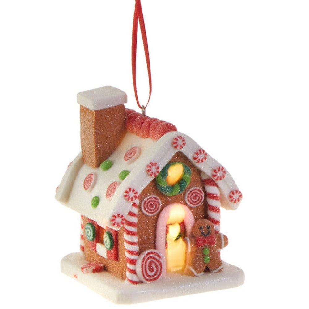 3.25" Cookie and Candy Gingerbread House Ornament/Timer LED Lighted - Festive Christmas Decoration