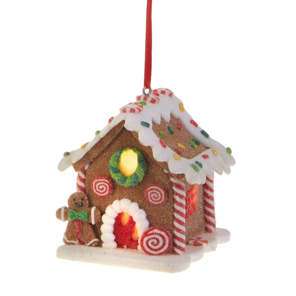 3.25" LED Gingerbread House Christmas Ornament with Timer – detail view