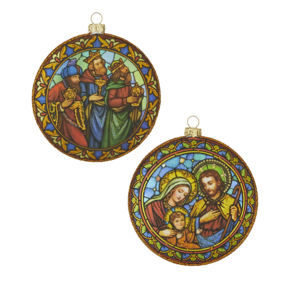 4" Holy Family and Three Kings Disc Ornament - Religious Christmas Tree Decoration