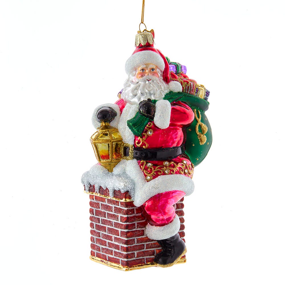 7" Bellissimo Glass Santa in Chimney Ornament | Elegant Christmas Tree Decoration