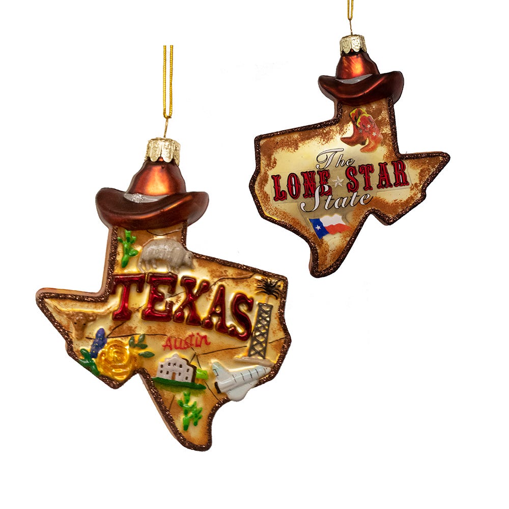 4.85" Glass Texas Ornament | Unique Christmas Decor