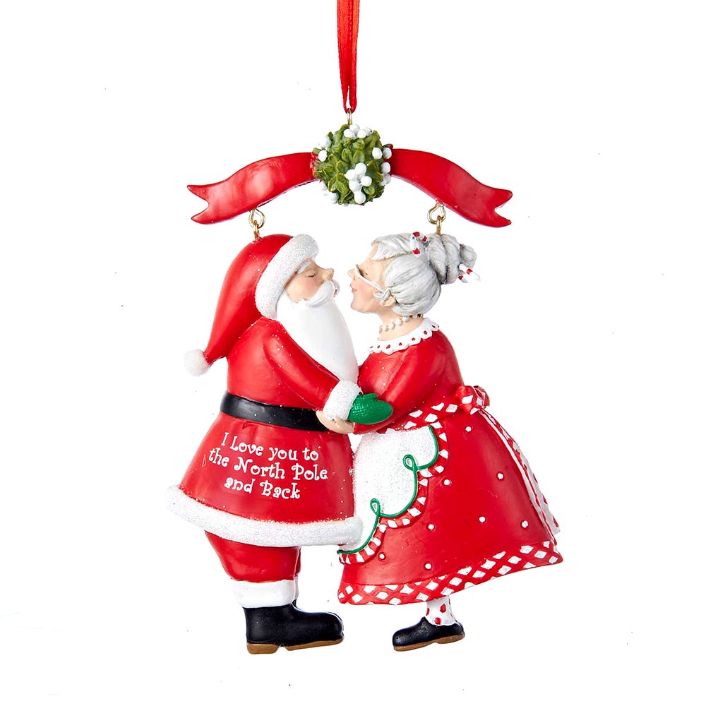 3.75-inch Mr. and Mrs. Claus under mistletoe Christmas ornament