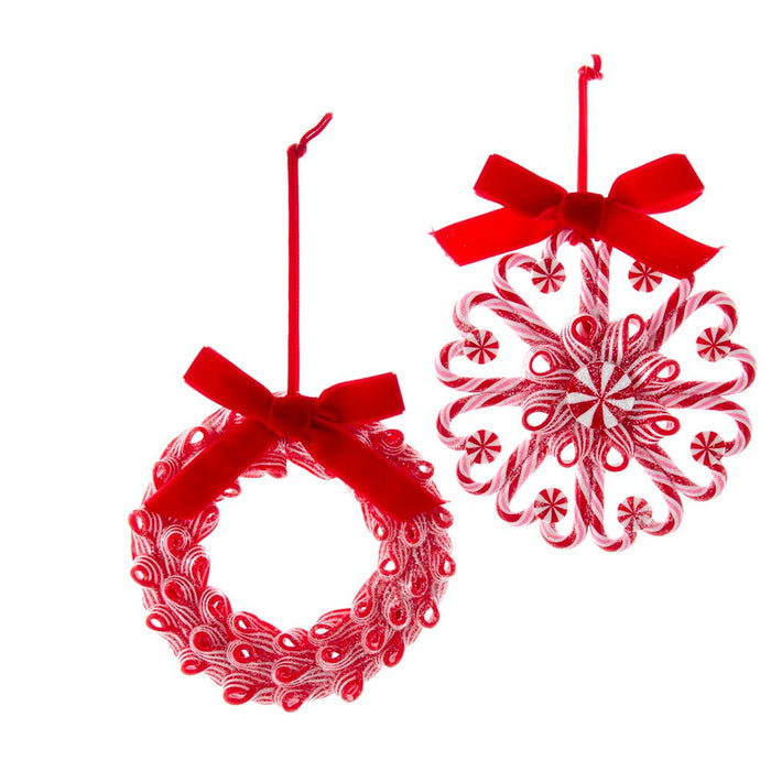 5-inch peppermint wreath Christmas ornaments set of two assorted