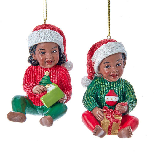African American Boy And Girl In Christmas Outfits, 2 Assorted