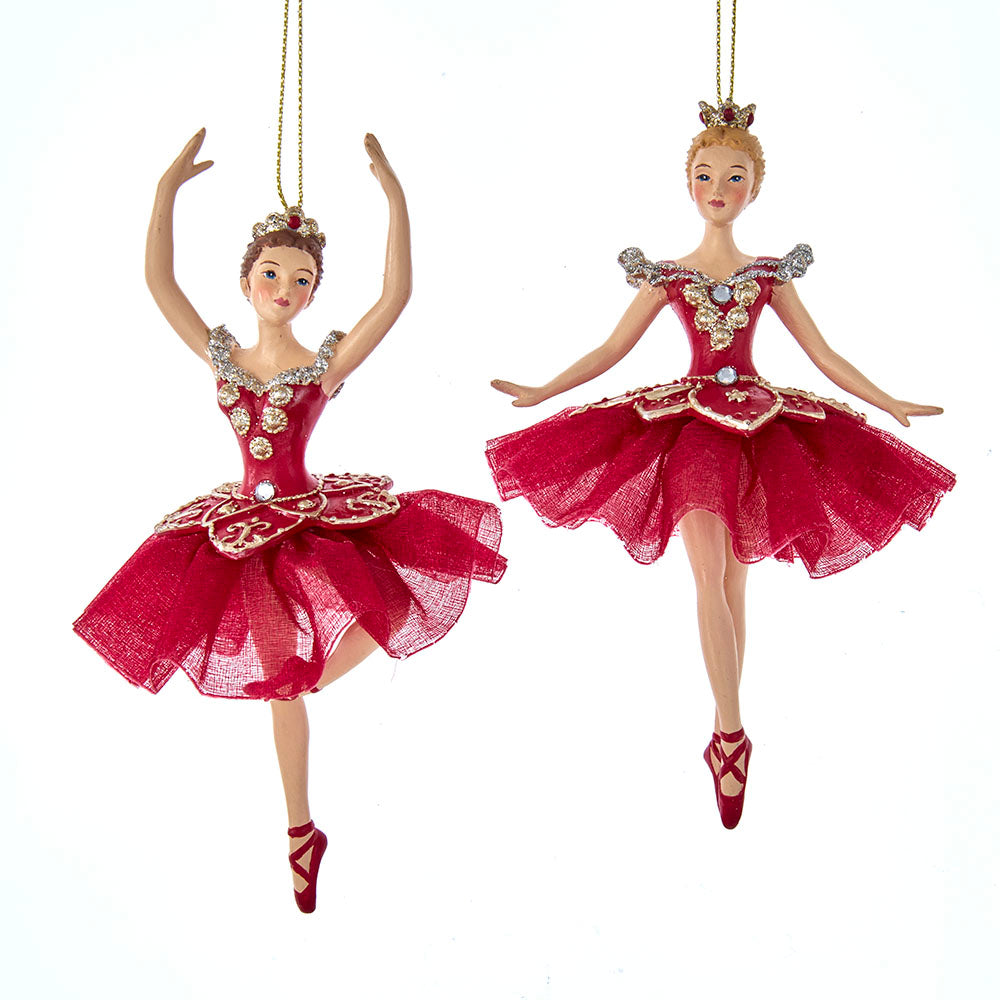 6.25" Regal Red Ballerina Ornaments - Set of 2 Assorted Designs Elegant Christmas Décor