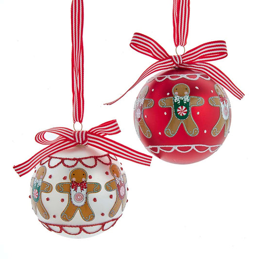 3" Glass Gingerbread Ball With Ribbon Ornaments, 2 Assorted