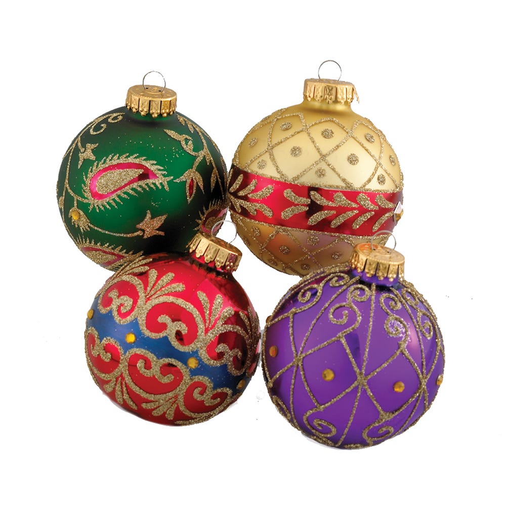 2.55" Imperial Design Glass Ball Ornaments, 4-Piece Box Set
