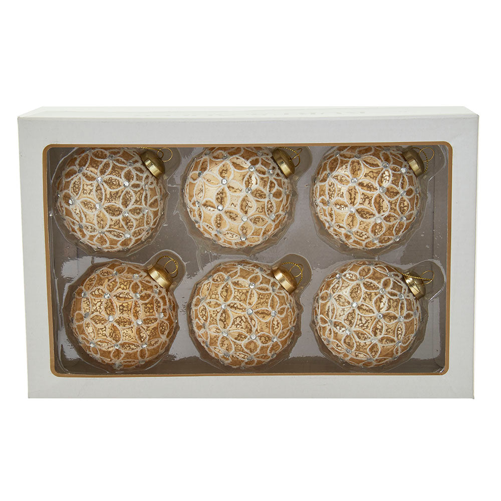3.15" Gold Lattice Glass Ball Ornaments, 6-Piece Box Set Elegant Christmas Tree Decorations