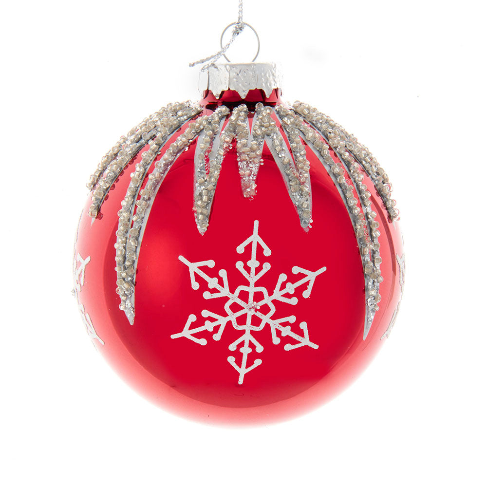 3.15" Glass Red and Silver Snowflake Ball Ornaments, 6-Piece Box Set | Festive Christmas Tree Decorations