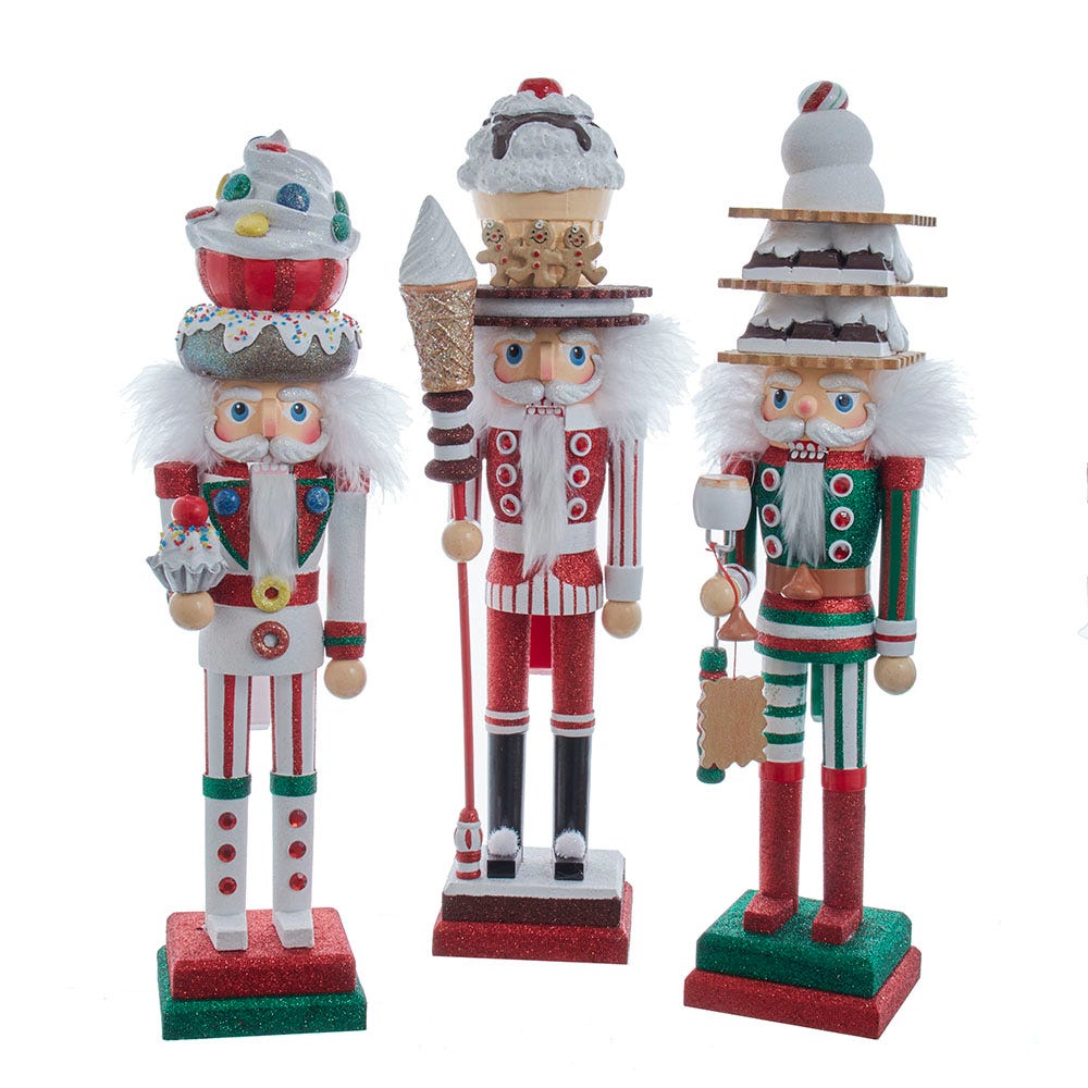 18" Hollywood Christmas Nutcrackers Dessert Nutcracker – Set of 3 Assorted Designs
