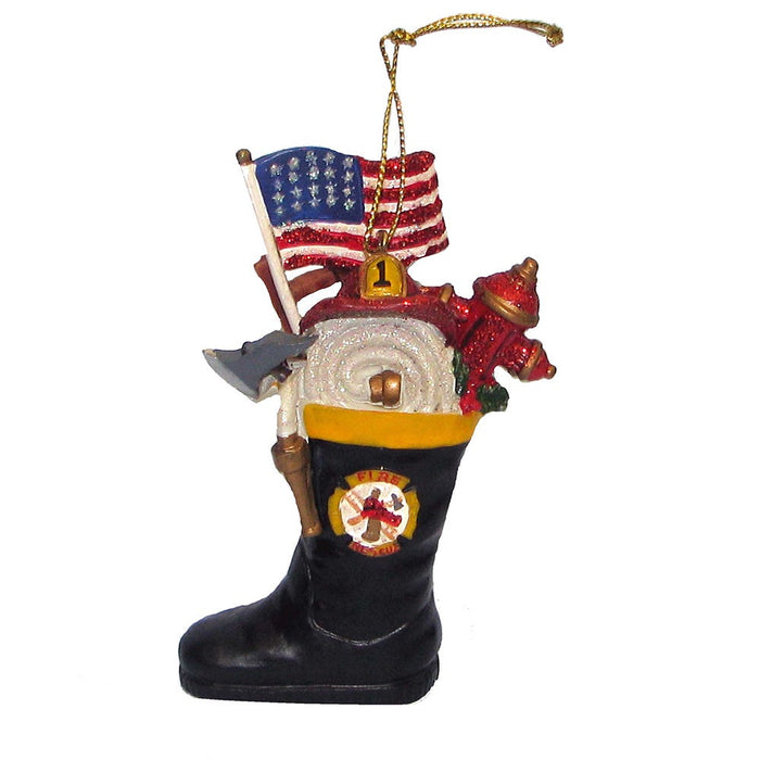 3-inch resin firefighter boot Christmas ornament