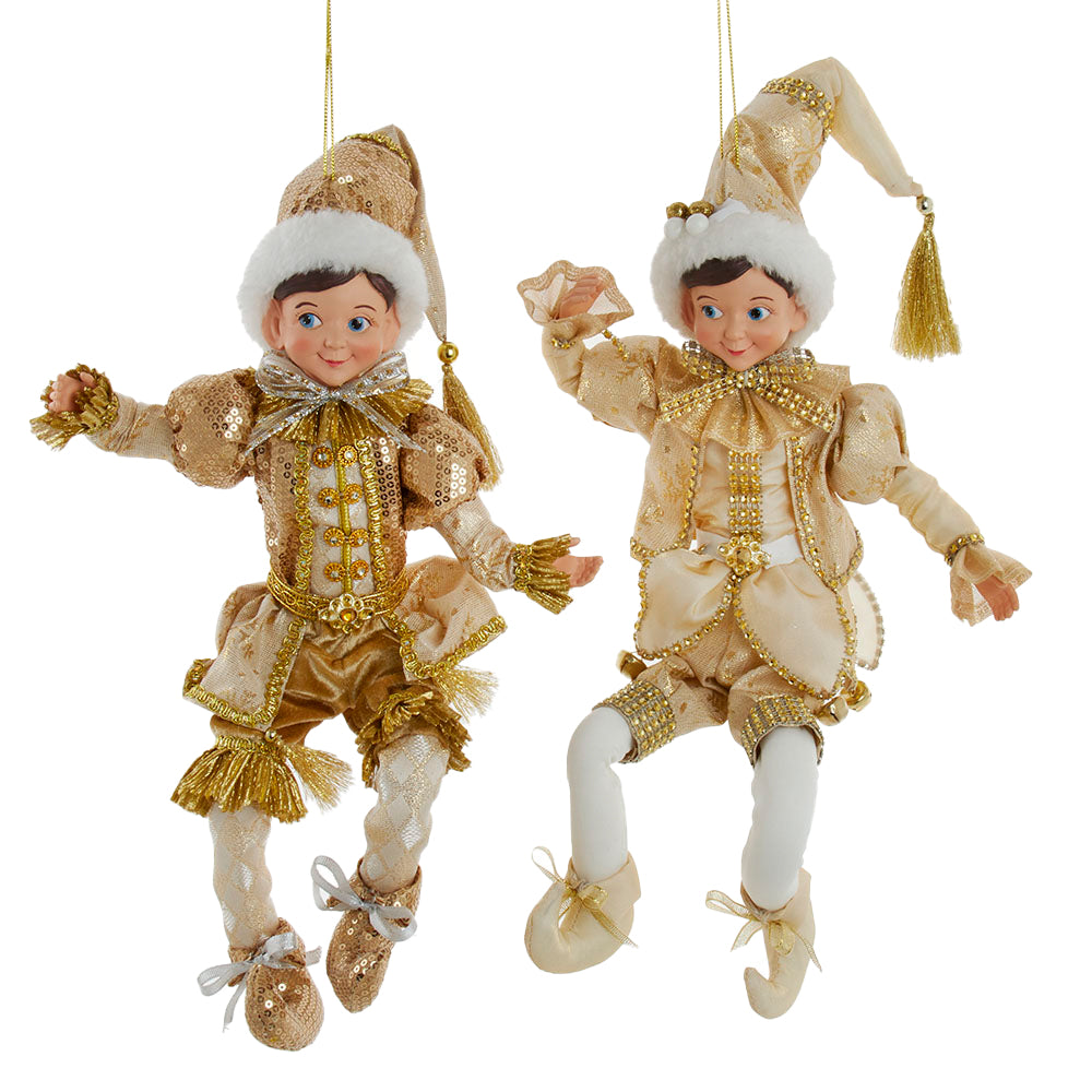 15-Inch Kringles Ivory and Gold Elf Ornaments – Set of 2 Assorted Christmas Decorations