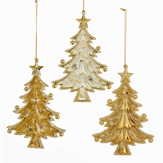 5" Gold Glitter Christmas Tree Acrylic Ornaments, 3 Assorted