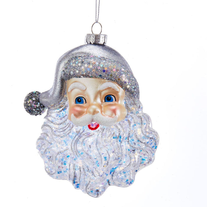 5-inch glass Santa face Christmas ornament with silver glitter