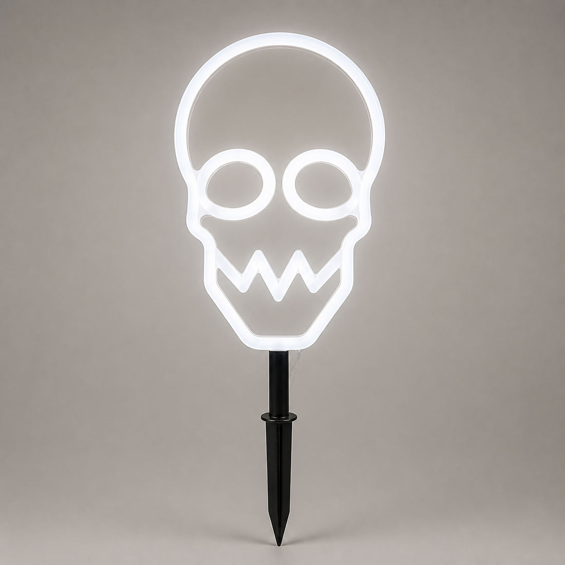 10-inch white neon skull light stake on a neutral catalog background