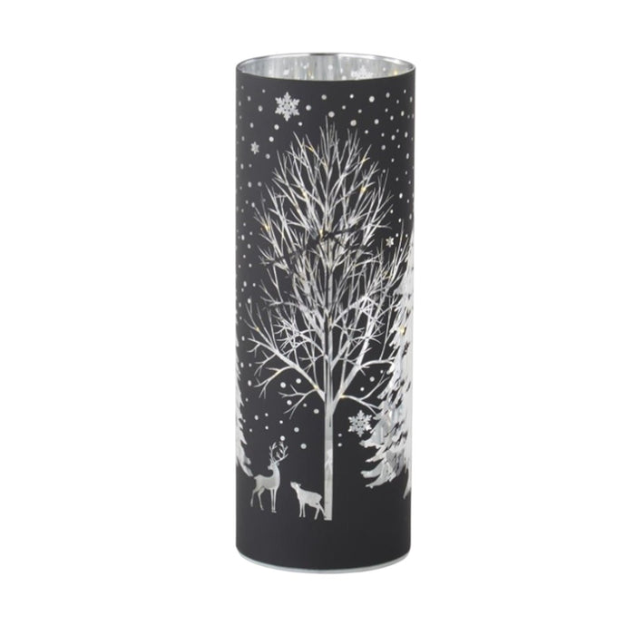 10" Black Laser-Engraved Winter Scene LED Votive – Cozy Glow