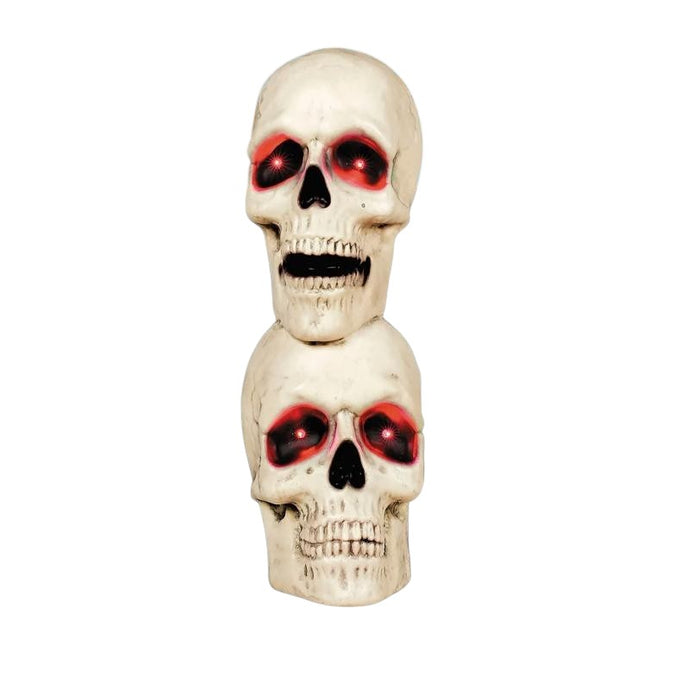 27.5-inch light-up stacked skull Halloween decoration with red LED eyes