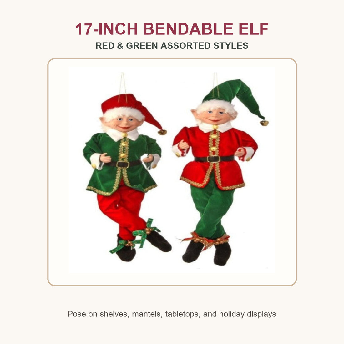 17-inch red and green bendable Christmas elf assorted styles
