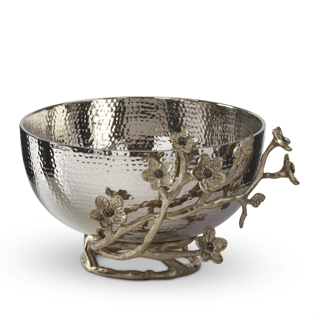 6.75-inch hammered silver decorative bowl with gold floral detail