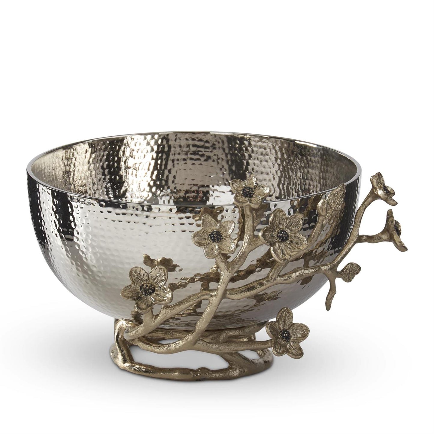 6.75" Hammered Silver Metal Bowl w/Gold Metal Floral Detail