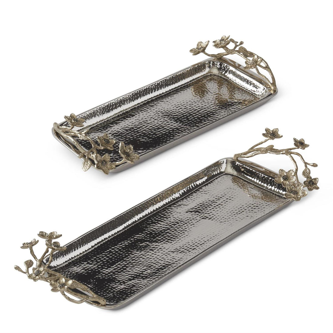 Hammered silver decorative tray set with gold handles alternate view
