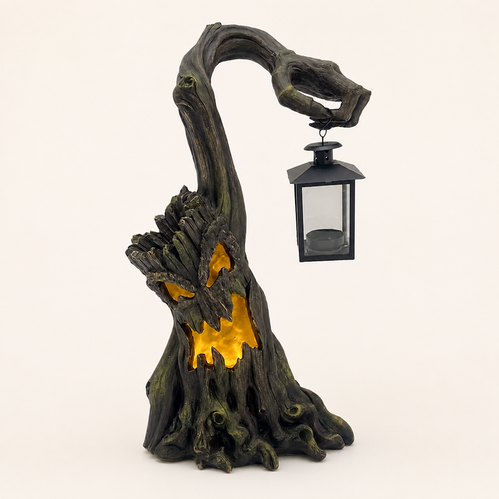 18-inch LED Grim Gardens haunted tree decor on a warm neutral catalog background