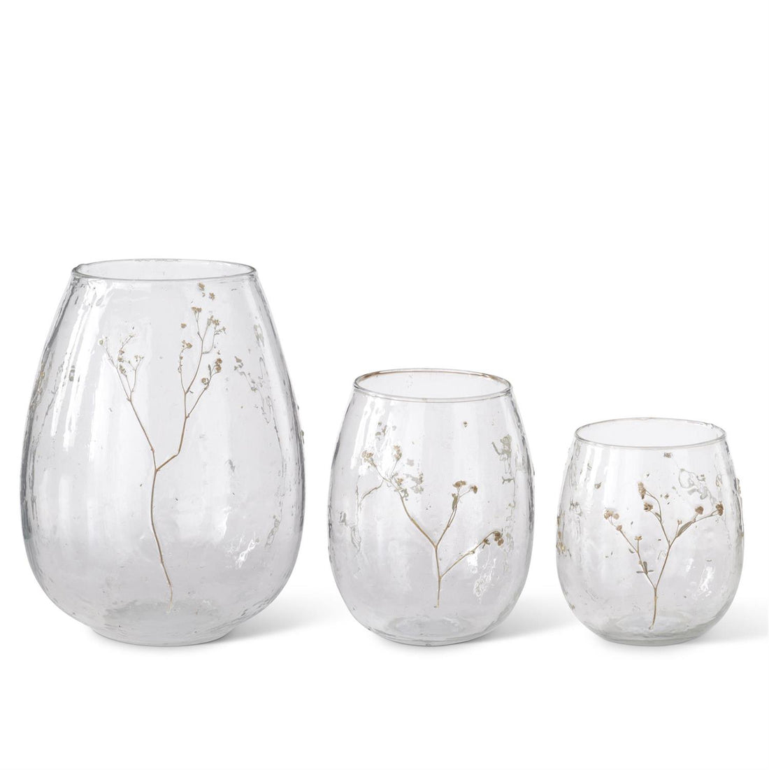 Set of 3 Clear Glass Bud Vases with Dried Floral Design – Decorative Tabletop Vases