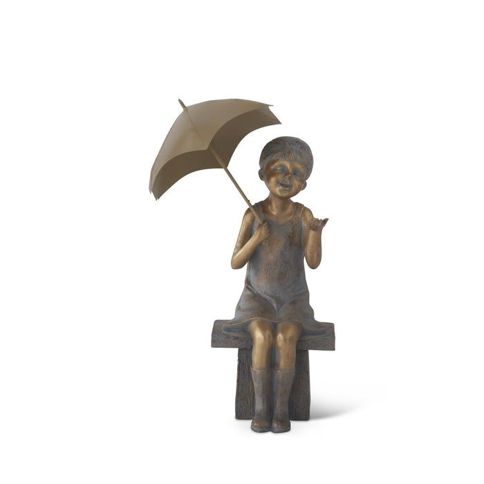 17-inch blue and gold resin girl with umbrella statue