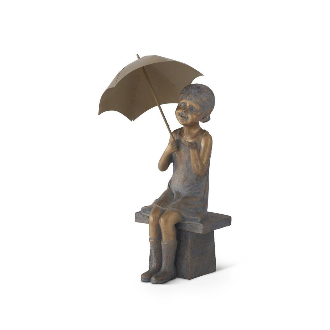Blue and gold girl with umbrella decorative statue alternate view