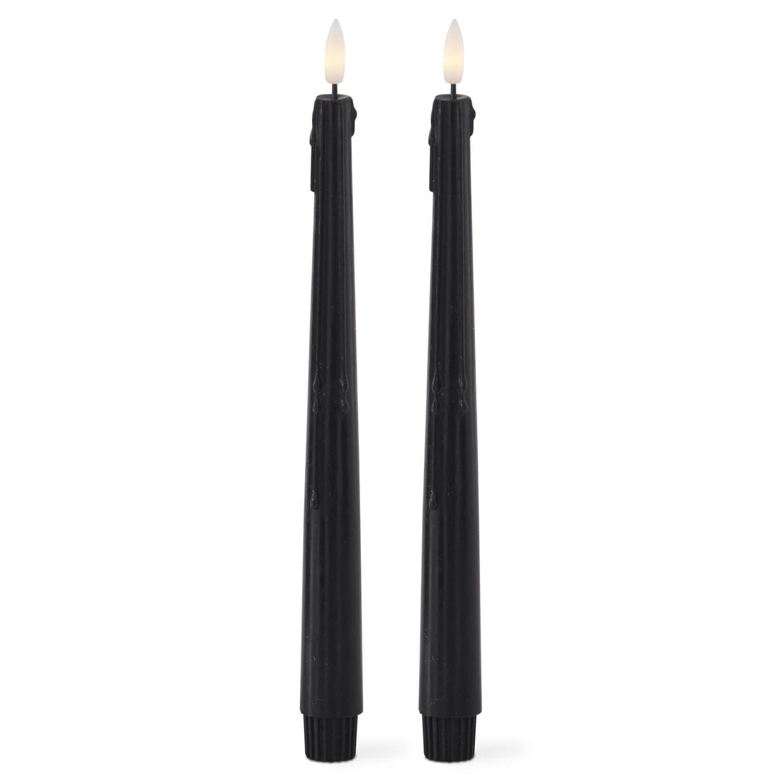 set of two 11.5-inch black LED drip taper candles with timer