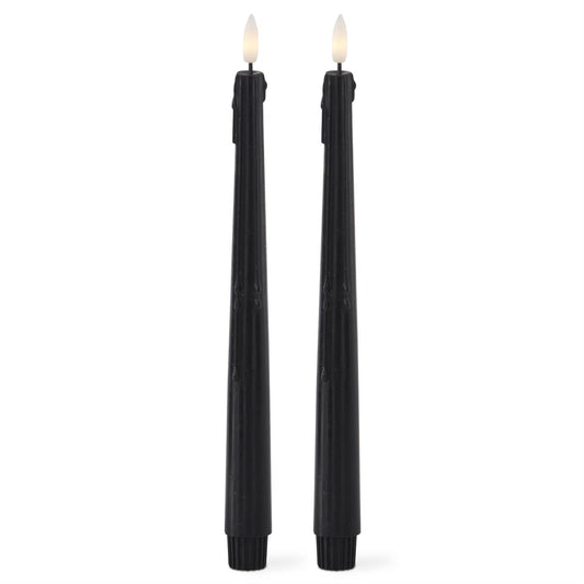 Set of 2 Black LED Drip Taper Candles – 11.5 Inch Flameless Gothic Candle Set with Timer