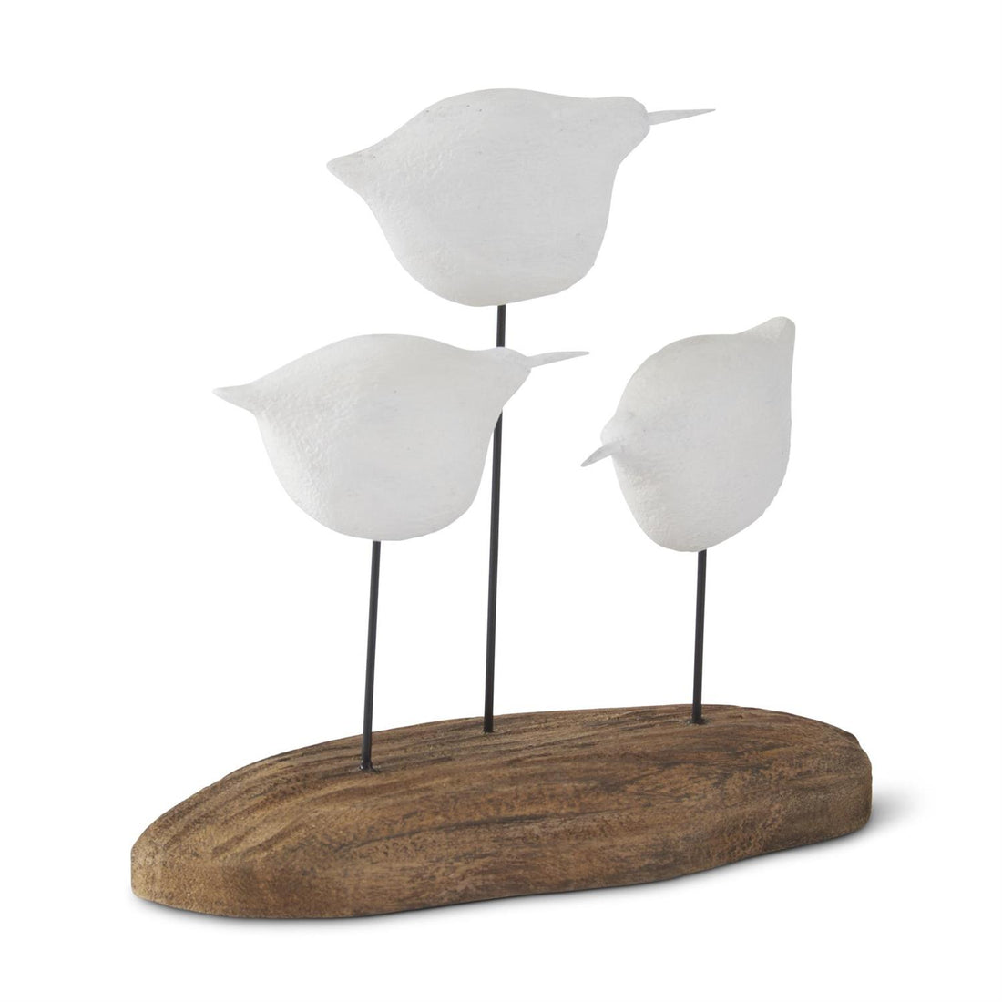Coastal white seagull figurines on driftwood base alternate view