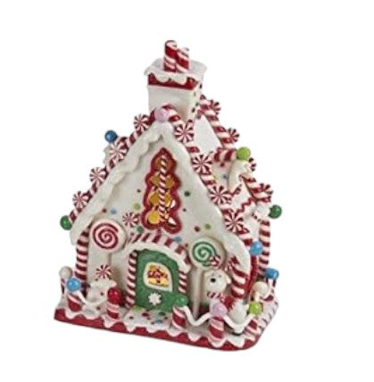 8" Gingerbread Candy Cane House with Lights