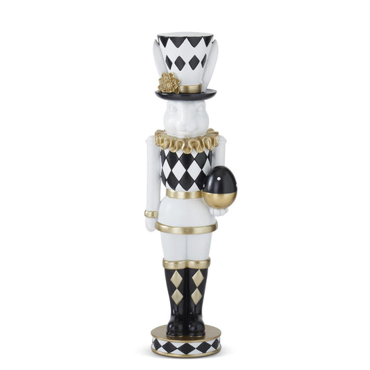17.75" White Black & Gold Easter Bunny Soldier Holding Egg