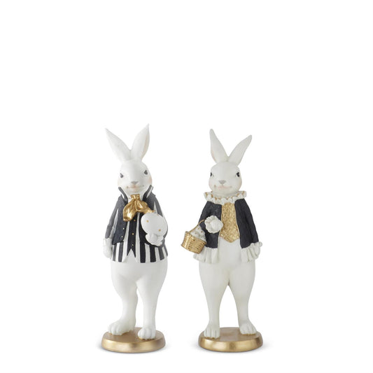 9.75" Black & Gold Resin Easter Bunnies