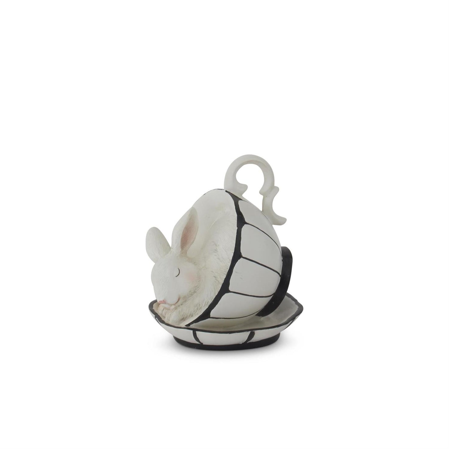 3.25" White Resin Bunnies in Black & White Teacups - Set of 4