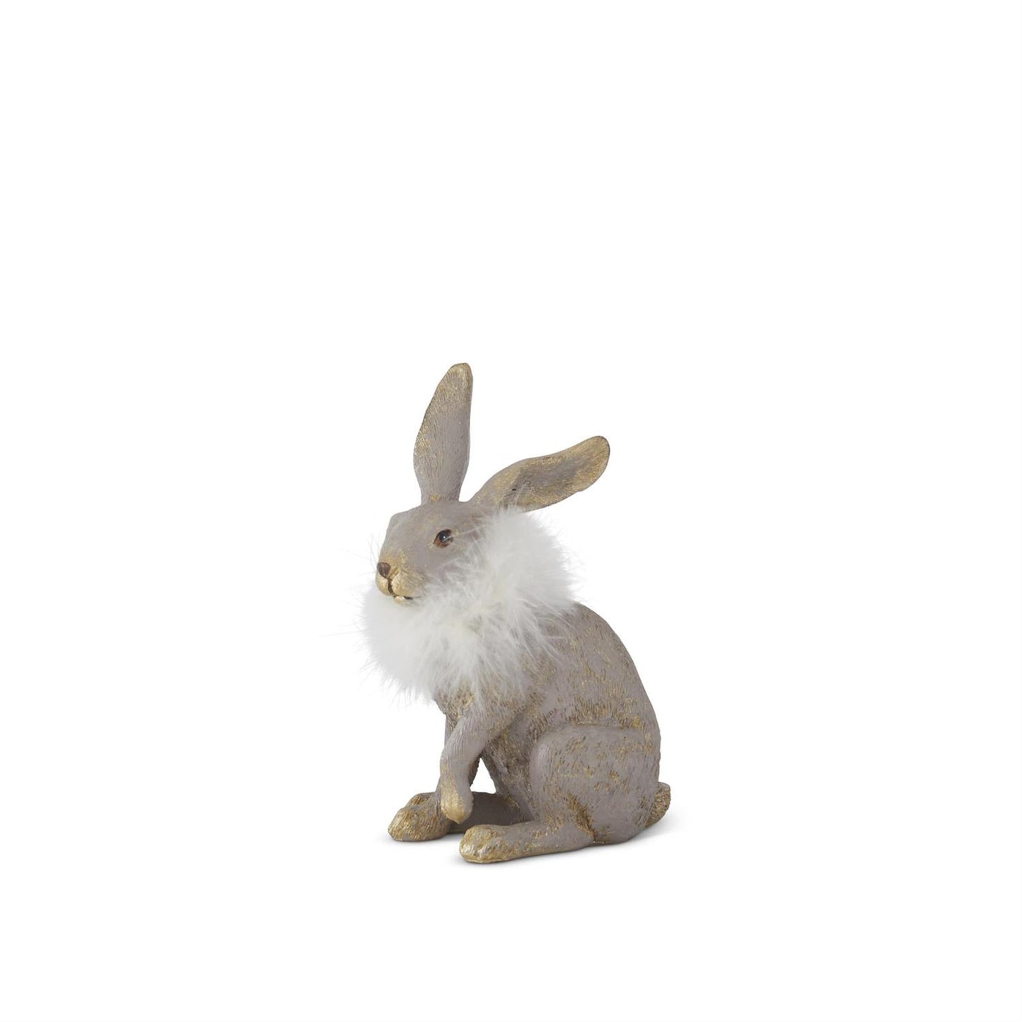 6.5” Taupe & Gold Feather Collar Bunny Figurine – Luxury Easter Home Décor