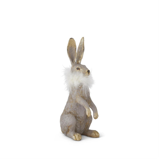 9" Taupe Bunny with Gold Accents & Feather Collar
