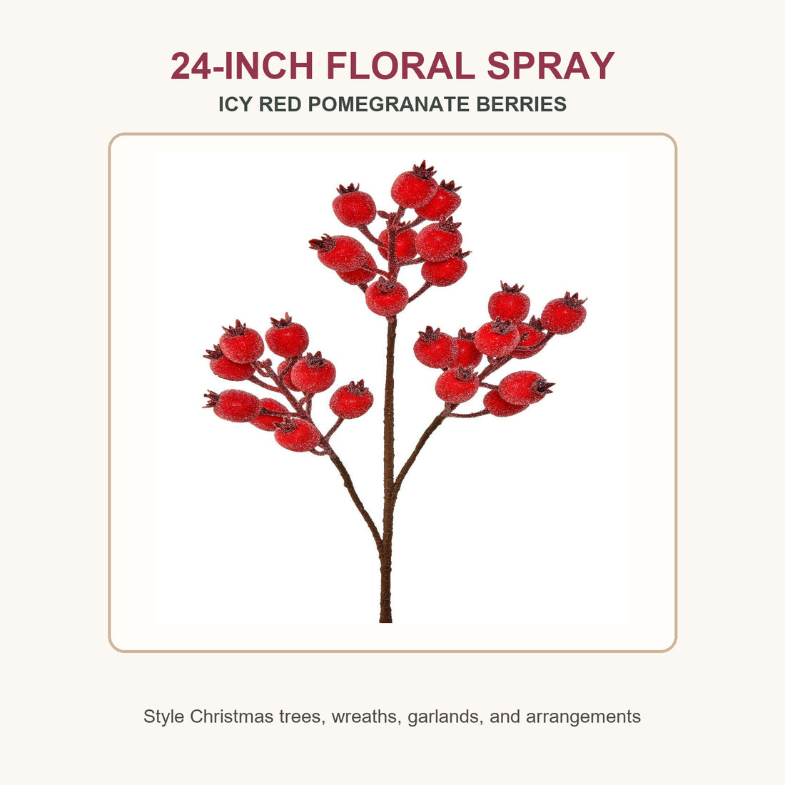 24-inch icy red pomegranate berry Christmas floral spray size and styling guide