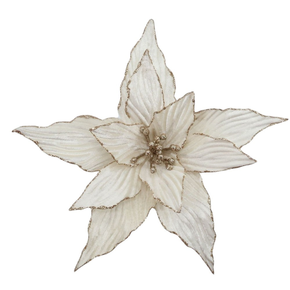 16-inch champagne gold glittered poinsettia Christmas floral pick